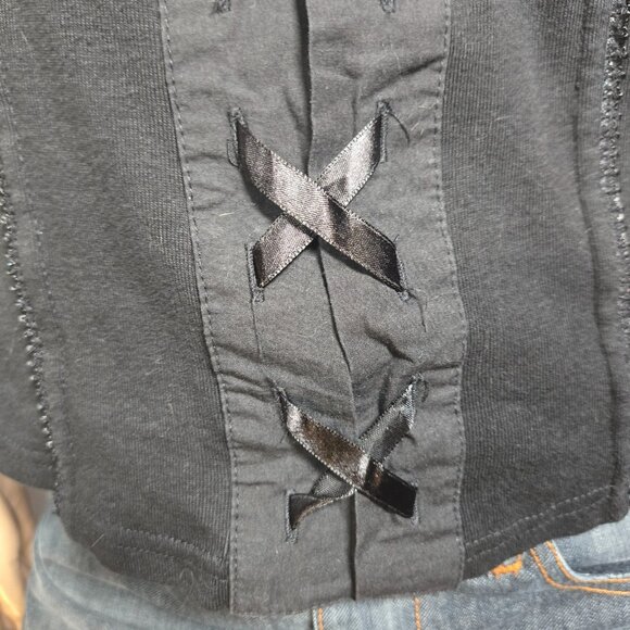 Y2K Black Lace Up Corset Milkmaid Top size M Fairy Goth Grunge Vampy Witchy - Picture 4 of 9